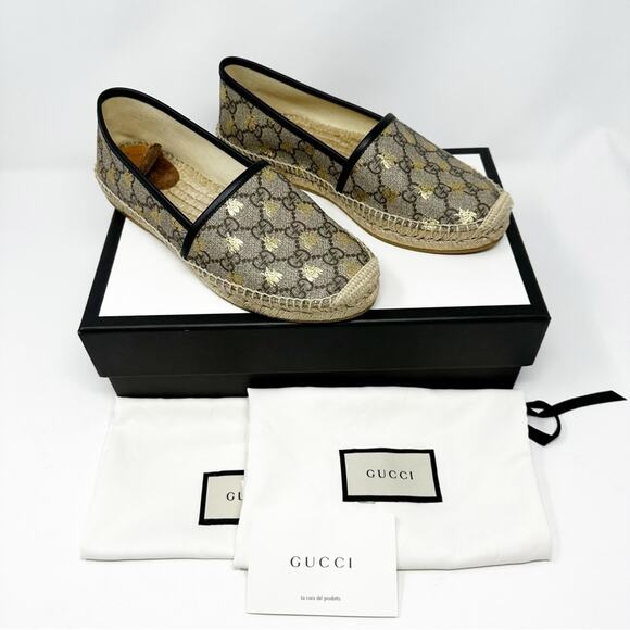 Gucci GG Supreme Monogram Bee Espadrille Flats Loafers - Picture 1 of 11